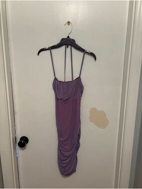 Lavender Ruched Midi Slip Dress